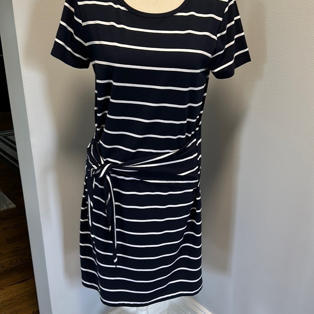 Womens Daniel Cremieux Stripped Navy Dress